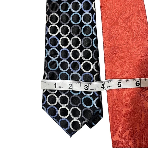 Lot Of 2 Michael Kors Silk Orange Infinity & Black Multicolor Circles Neck Ties - Picture 5 of 8